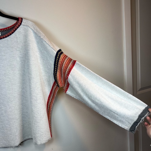 Natural Life Womens Knit Trim Sweatshirt Gray Oversize Boho Reversible NEW Large - Picture 8 of 16